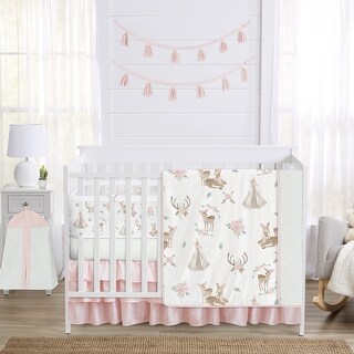 Sweet Jojo Designs Crib Bedding BreathableBaby Breathable Mesh Liner Girl Boho Rainbow Pink Gold and Taupe 6pcs
